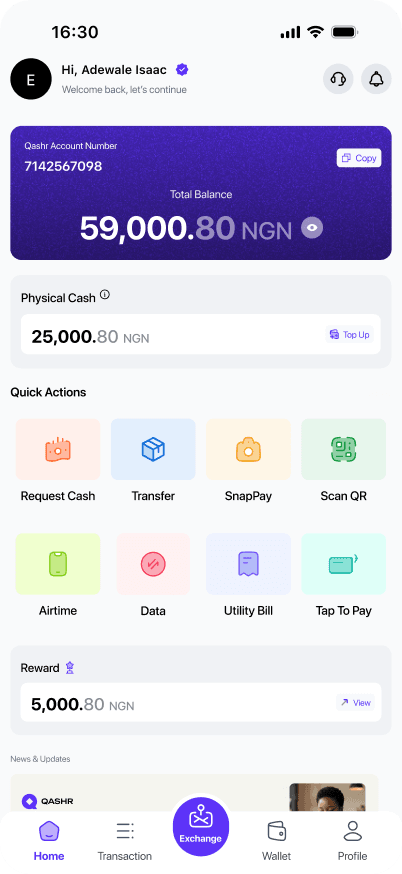 Qashr dashboard screen